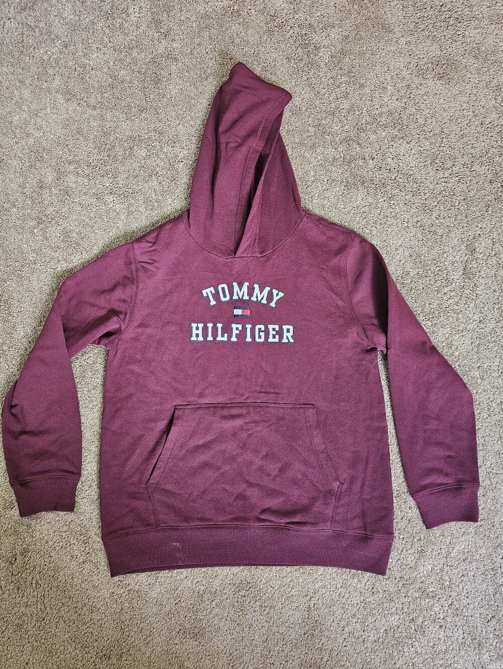 Tommy Hilfiger Men's Burgundy Crewneck Hoodie with Logo